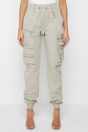 Cargo Pants with Frosted Chain Beige Beige UK 4 Maniere De Voir Product